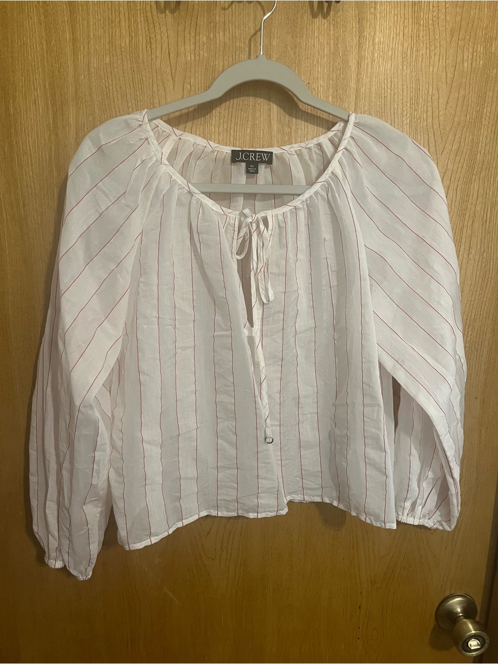 J. Crew White Blouse with Pink Stripes